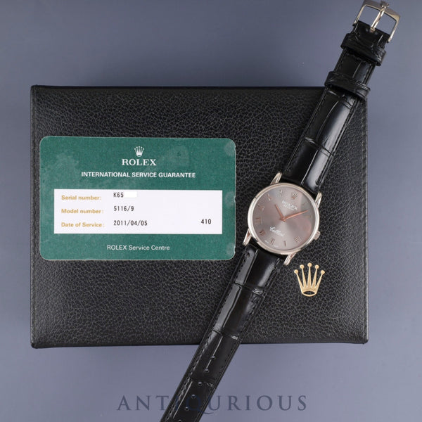 Rolex Cellini 5116/9 Manual Winding Cal.1602 750 Leather Genuine Buckle (750) Gray Roman Dial Box Warranty (2011) Overhauled