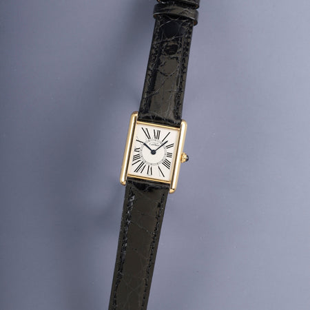 カルティエ マストタンク LM 590005 クォーツ Cal.- SV925 革 純正ピンバックル（GP）オパラン文字盤（SWISS表記）オーバーホール済み