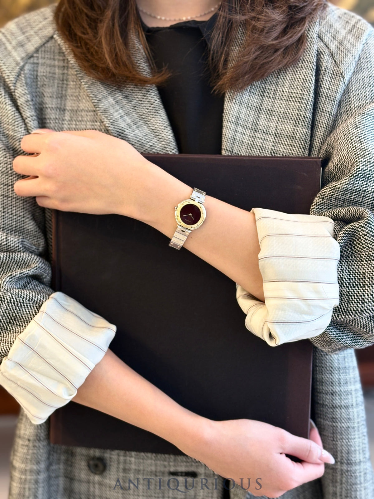 Cartier Santos Vendome SM 84041188 / 81913 Quartz SS/YG SS/YG Bordeaux Garnet Dial (SWISS marking) Complete service performed at Cartier boutique