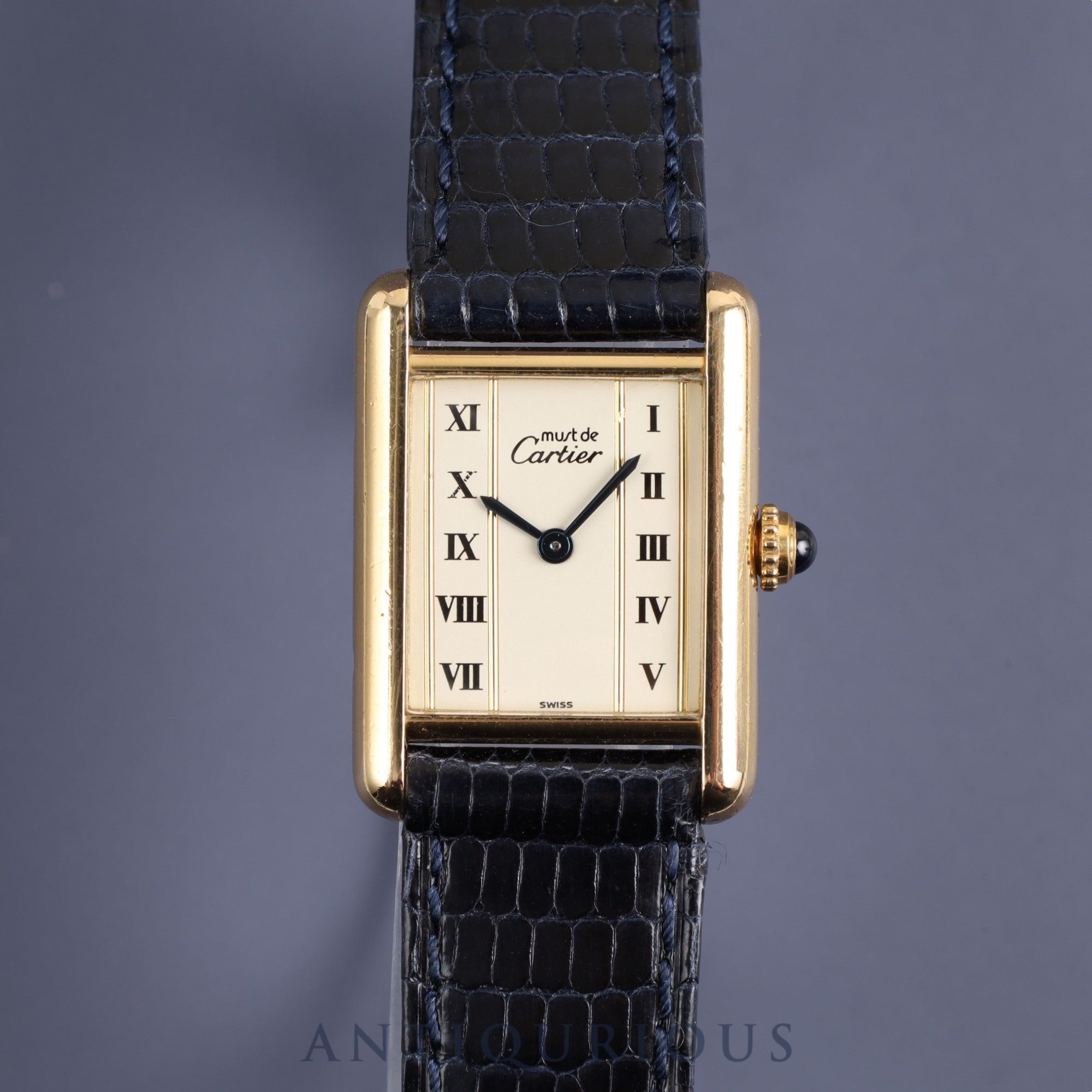 Cartier Must Tank SM 5057001 Quartz Cal.057 SV925 Leather Genuine Buckle (GP) Straight Roman Dial Overhauled