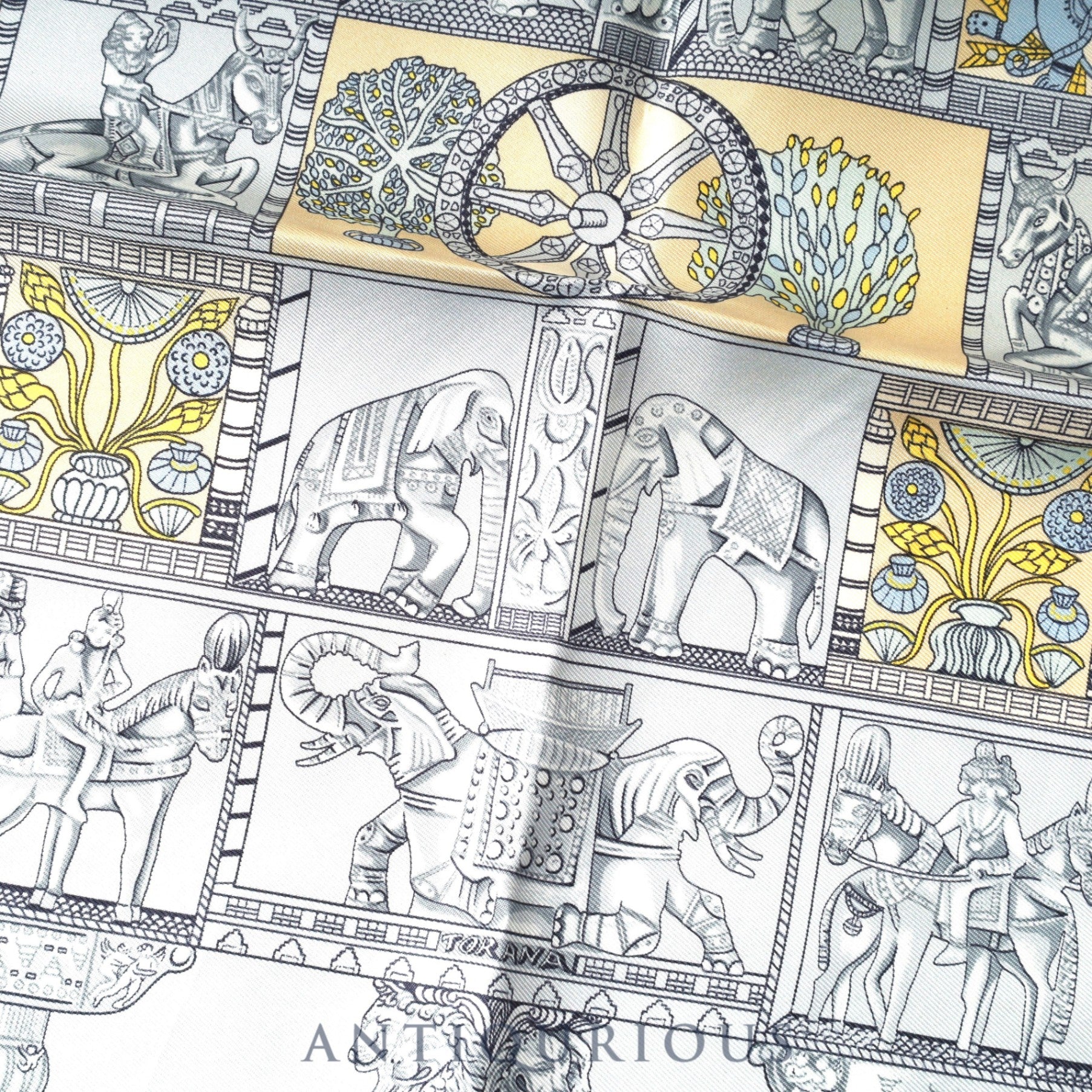 Hermes scarf Carre 45 TORANA Tower Gate box card (2002) SILK 100%
