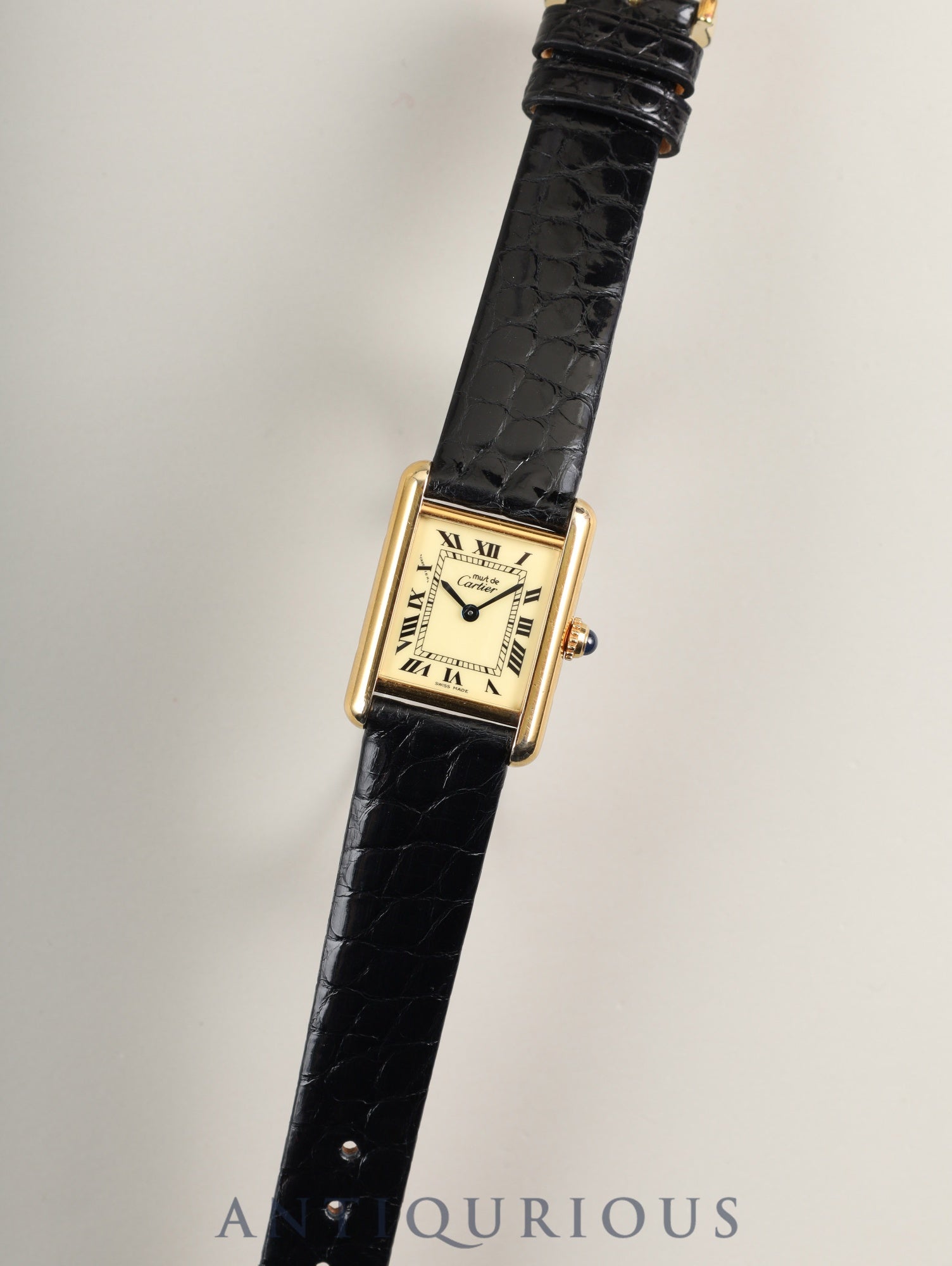 カルティエ マストタンク SM W1003153 / 5057001 クォーツ  SV925 革  純正ピンバックル（GP）アイボリーローマン文字盤（SWISS MADE表記）保証書（1990年） カルティエブティックにてコンプリートサービス（フルメンテナンス）済み
