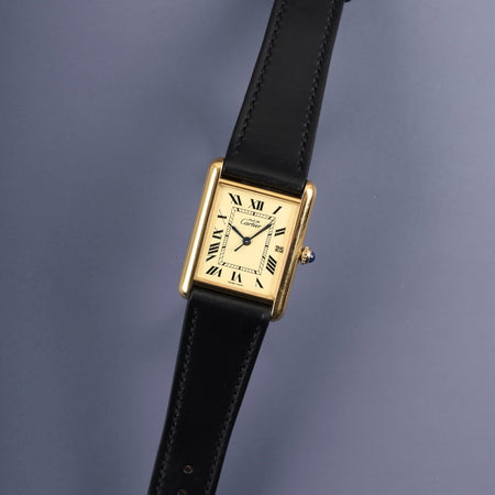 カルティエ マストタンク GM（XL） W1017454/2413 クォーツ Cal.687 SV925 革 純正Dバックル（GP）アイボリーローマン文字盤 オーバーホール済み