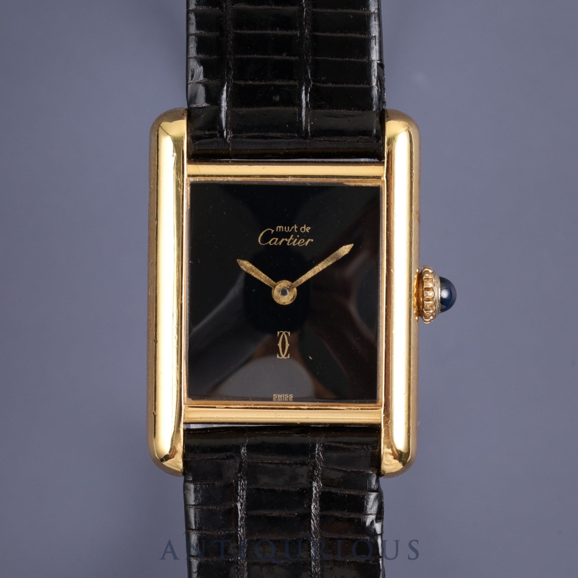 Cartier Must Tank SM Manual winding Cal.78-1 925 Leather Genuine buckle (GP) Black onyx dial Overhauled