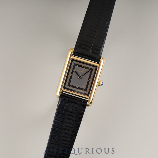 Cartier Must Tank SM 3 66001 Quartz SV925 Leather Genuine Buckle (GP) Gray Roman Dial Box Booklet Warranty (1983) Tag Completely serviced (full maintenance) at a Cartier boutique