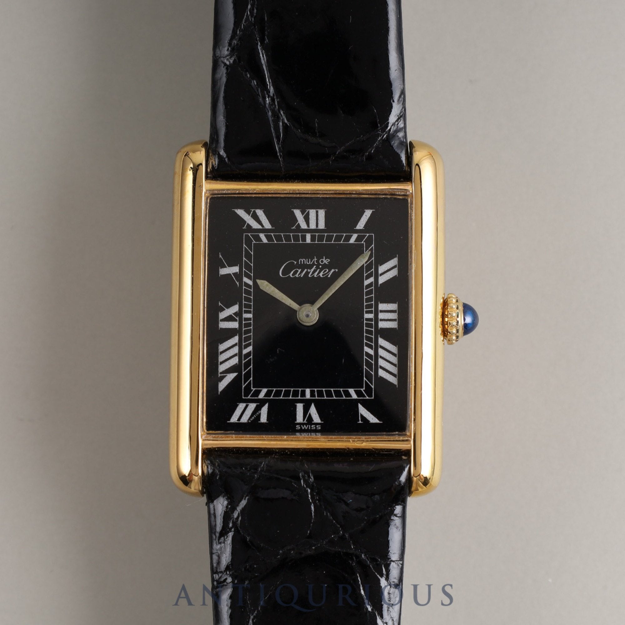 Cartier Must Tank LM Manual winding 925 Leather Genuine buckle (GP) Black Roman dial Box Overhauled