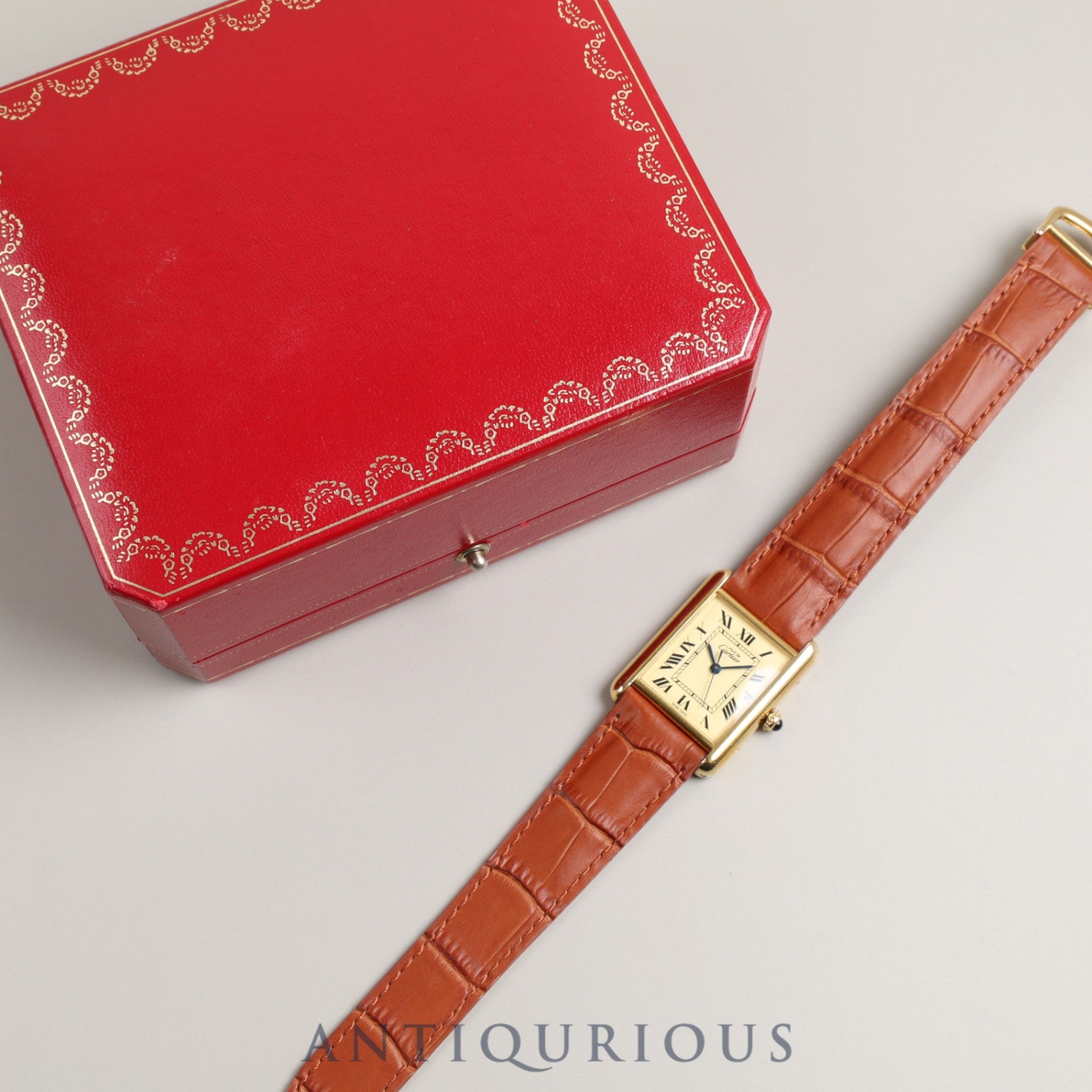 Cartier Must Tank GM (XL) Date QZ SV925 Leather Genuine Buckle (GP) Ivory Dial Box Overhauled