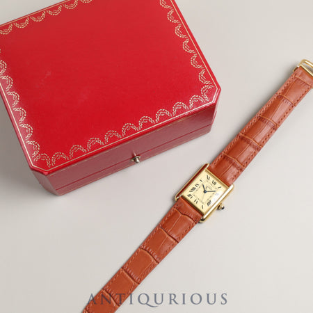 CARTIER Must Tank GM (XL) Date QZ SV925 Leather Genuine Buckle (GP) Ivory Dial Box Overhauled