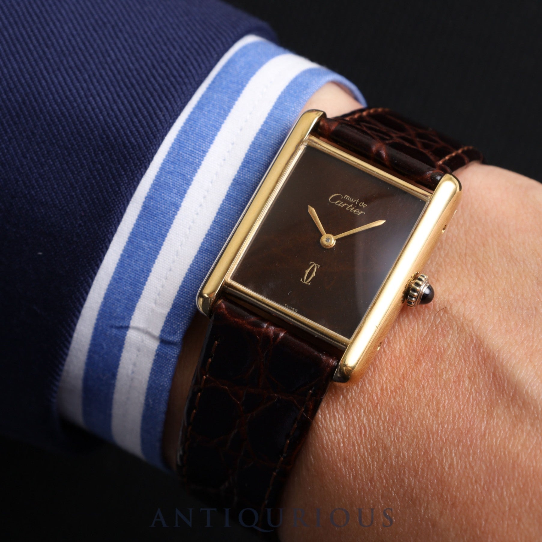 Cartier Must Tank LM Manual winding Cal.78-1 SV925 Leather Genuine buckle (GP) Mahogany dial Overhauled