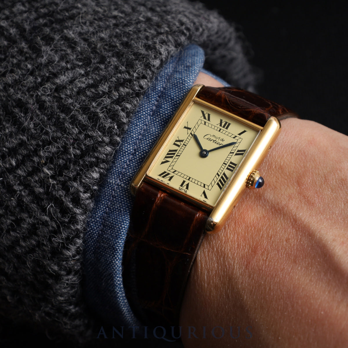 Cartier Must Tank LM 590005 Quartz Cal.90 SV925 Leather Genuine Buckle (GP) Ivory Roman Dial Overhauled