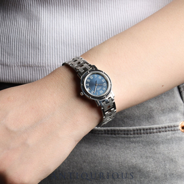 エルメス クリッパー CL4.210 クォーツ SS SS ブルーアラビア文字盤 箱 保証書（2002年）オーバーホール済み