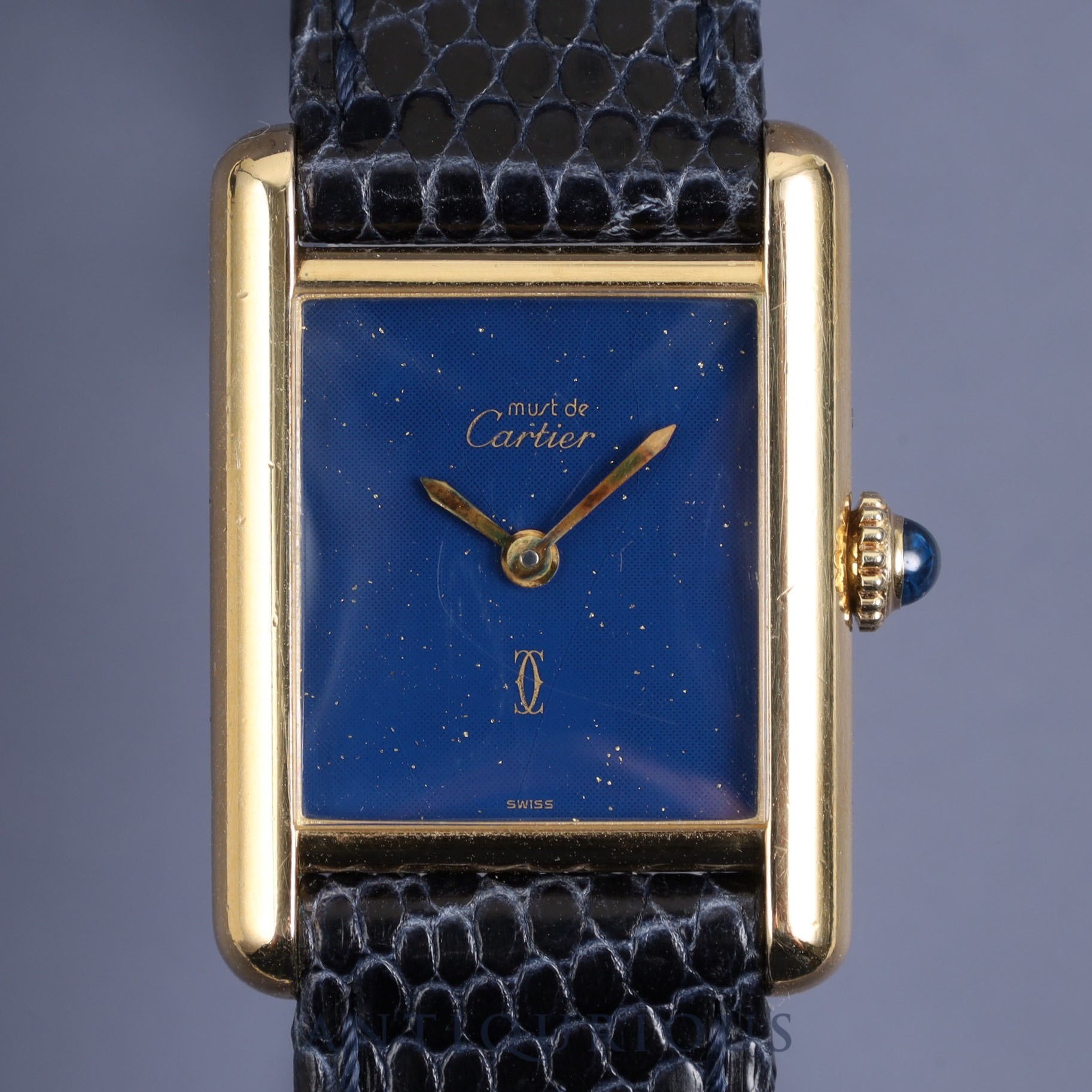 Cartier Must Tank SM Manual winding Cal.78-1 SV925 Leather Genuine buckle (GP) Lapis lazuli dial Overhauled