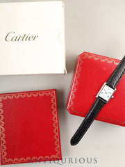 Cartier Must Tank MM W1014054 / 2416 Quartz Caliber 057 SV925 Leather Strap with Genuine D-Clasp (Stainless Steel) White Roman CC Dial (SWISS MADE Marking) Box Overhauled