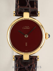 Cartier Must Vendôme VLC SM 18 Quartz Cal.690 SV925 Leather Genuine Pin Buckle (GP) Garnet Dial Bordeaux Dial (SWISS marked) Overhauled