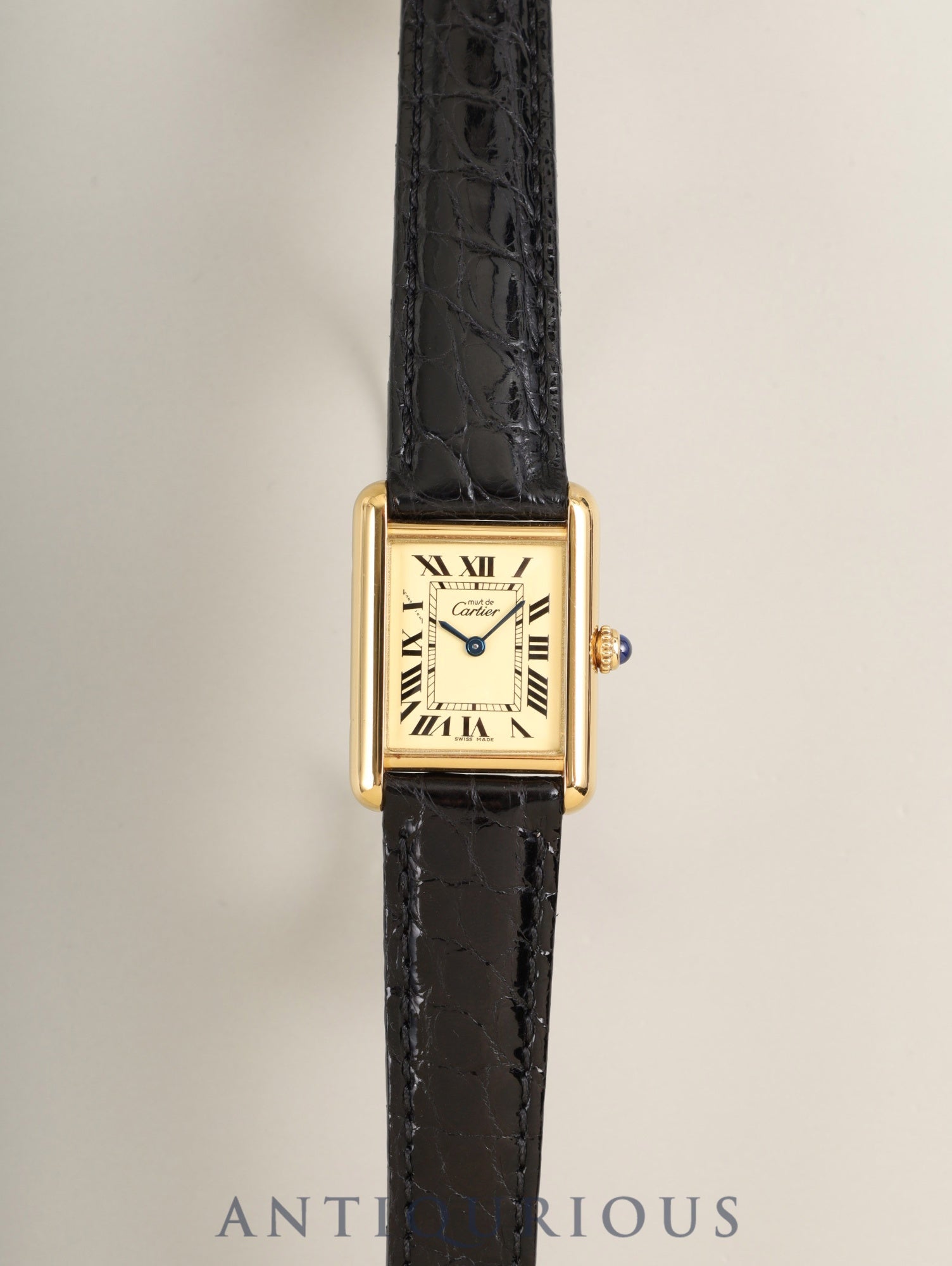 Cartier Must Tank MM W1017354 / 2415 Quartz Cal.057 SV925 Leather Genuine D-Buckle (GP) Ivory Roman (SWISS MADE marking) Overhauled
