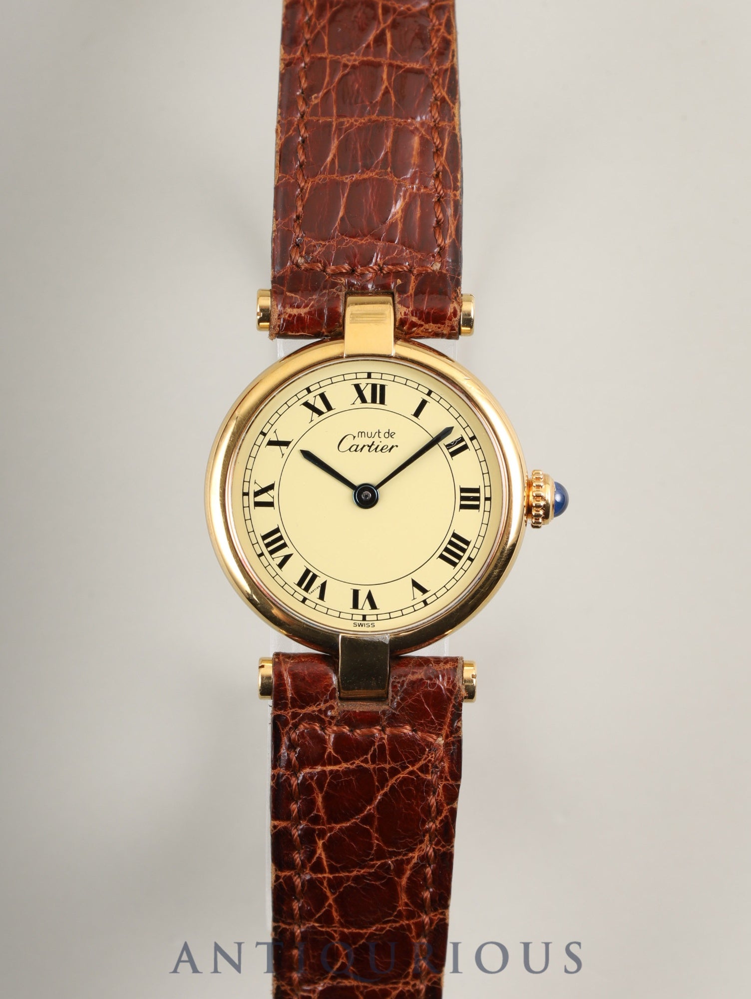 カルティエ マスト ヴァンドーム VLC SM 590004 クォーツ Cal.90 SV925 純正革ベルト 純正尾錠（GP）アイボリーローマン文字盤 冊子 保証書（1990年）オーバーホール済み