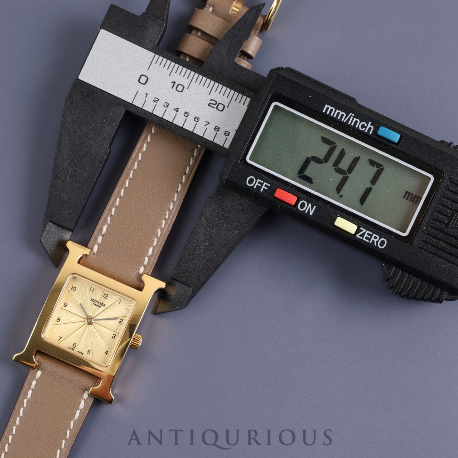 Hermes H Watch HH1.201 Quartz GP Genuine Leather Strap Gold Dial Box Warranty (2004) Overhauled