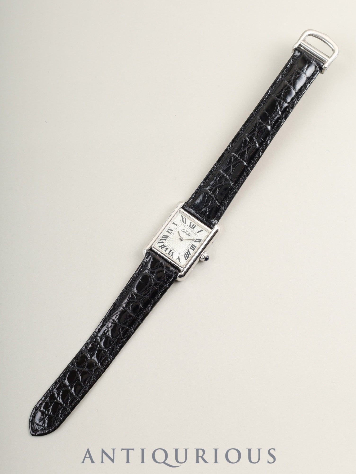 Cartier Must Tank MM W1016230 / 2416 Quartz Cal.057 SV925 Leather Genuine Deployant Buckle (SS) Light Green Roman Dial (SWISS MADE, 2000 Christmas Limited Edition) Overhauled
