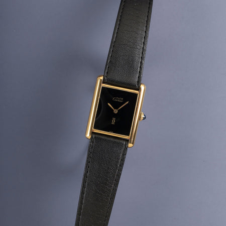 カルティエ マストタンク LM 手巻き Cal.78-1 SV925 純正革ベルト 純正ピンバックル（GP）オニキス文字盤（SWISS表記）オーバーホール済み