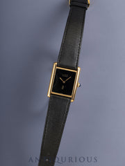 Cartier Must Tank LM, manual winding, Cal. 78-1, SV925, original leather strap, original pin buckle (GP), onyx dial (SWISS marking), recently overhauled.