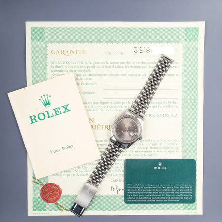 ロレックス デイトジャスト 1603 自動巻き Cal.1570 SS/SS SS グレー文字盤 3番（1972年）保証書 冊子 オーバーホール済み