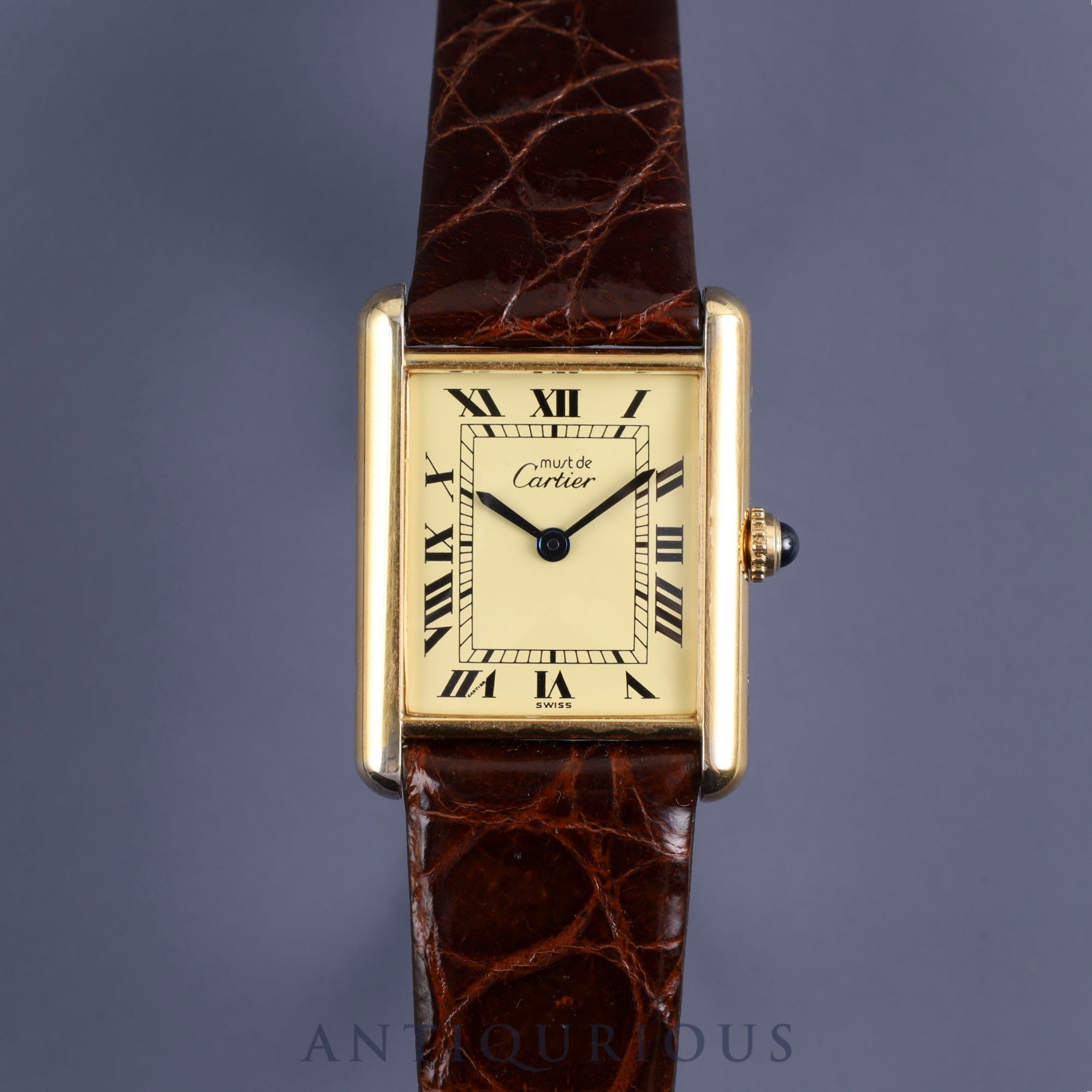 Cartier Must Tank LM 590005 Quartz SV925 Leather Buckle (GP) Ivory Roman Dial Box Warranty (1994) Complete service (full maintenance) completed at Cartier boutique