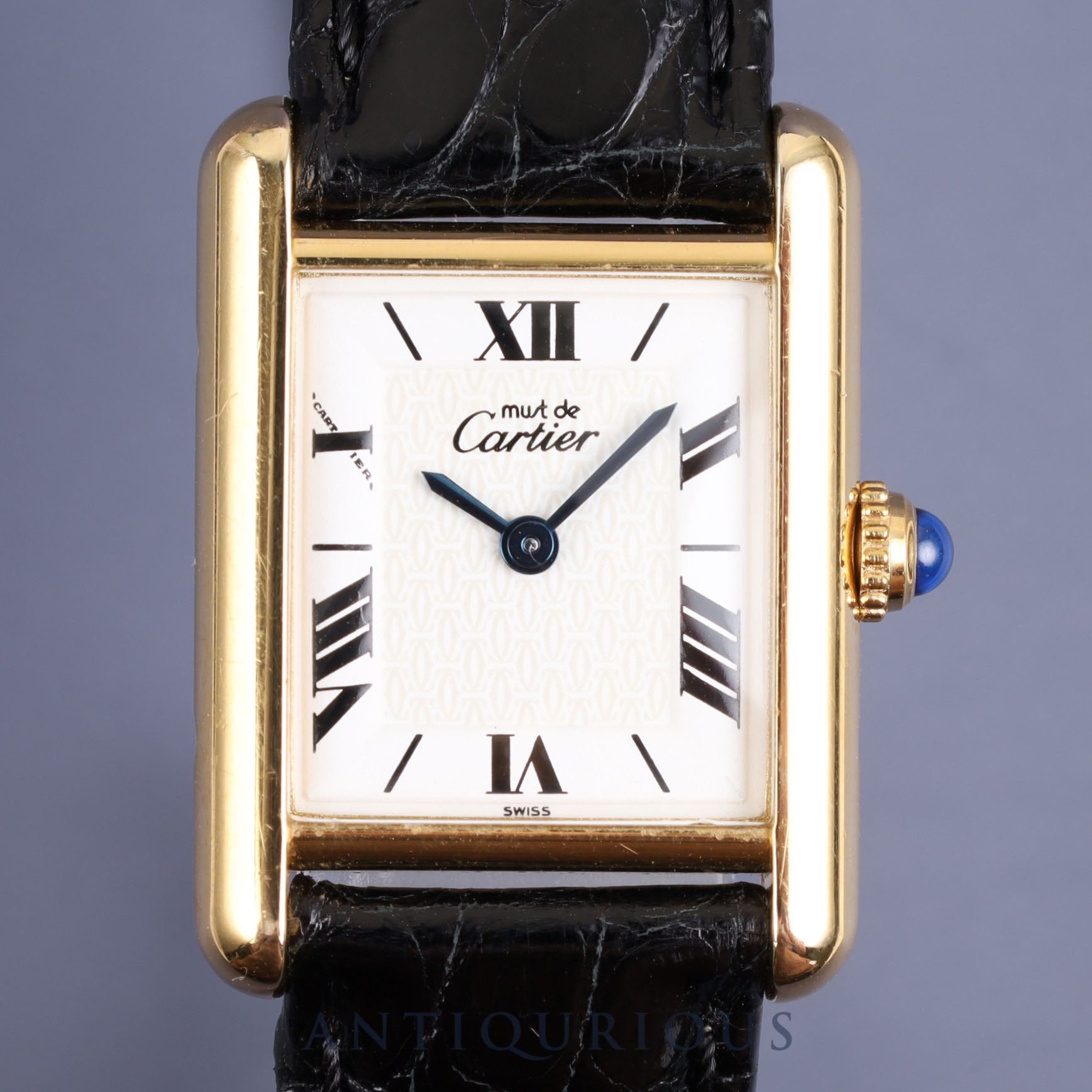 Cartier Must Tank SM W1009654 / 1613 Quartz Cal.057 SV925 Genuine D-buckle (GP) Flying Roman CC dial Mid 1980s - 1994 Overhauled