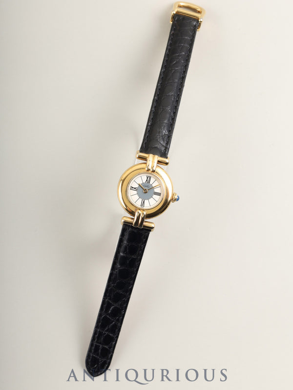 Cartier Must Colisee 590002 Quartz Caliber 690 SV925 Leather Strap with Genuine D-Buckle (GP) Roman Dial with Gray Center, Overhauled