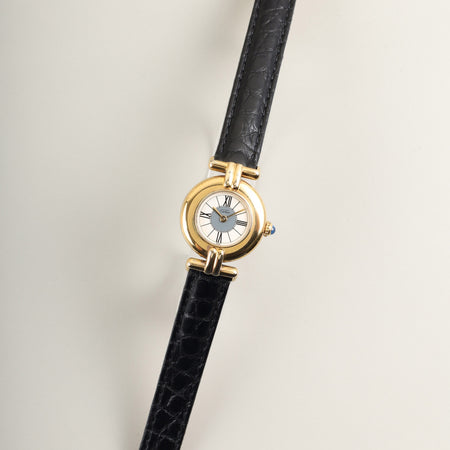 カルティエ マストコリゼ 590002 クォーツ Cal.690 SV925 革 純正Dバックル（GP） センターグレー飛びローマン文字盤 オーバーホール済み