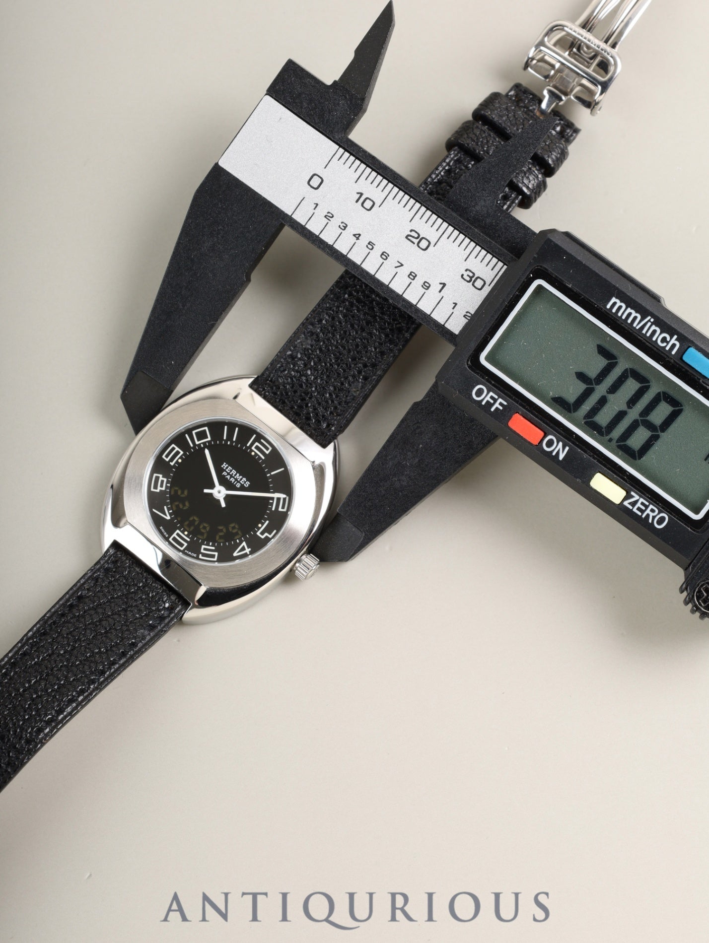 エルメス エスパス ES1.210 クォーツ Cal.989.431 SS 純正レザーベルト（□D刻印：2000年）純正バックル（SS）ブラック文字盤 箱 冊子 保証書（2000年） オーバーホール済み