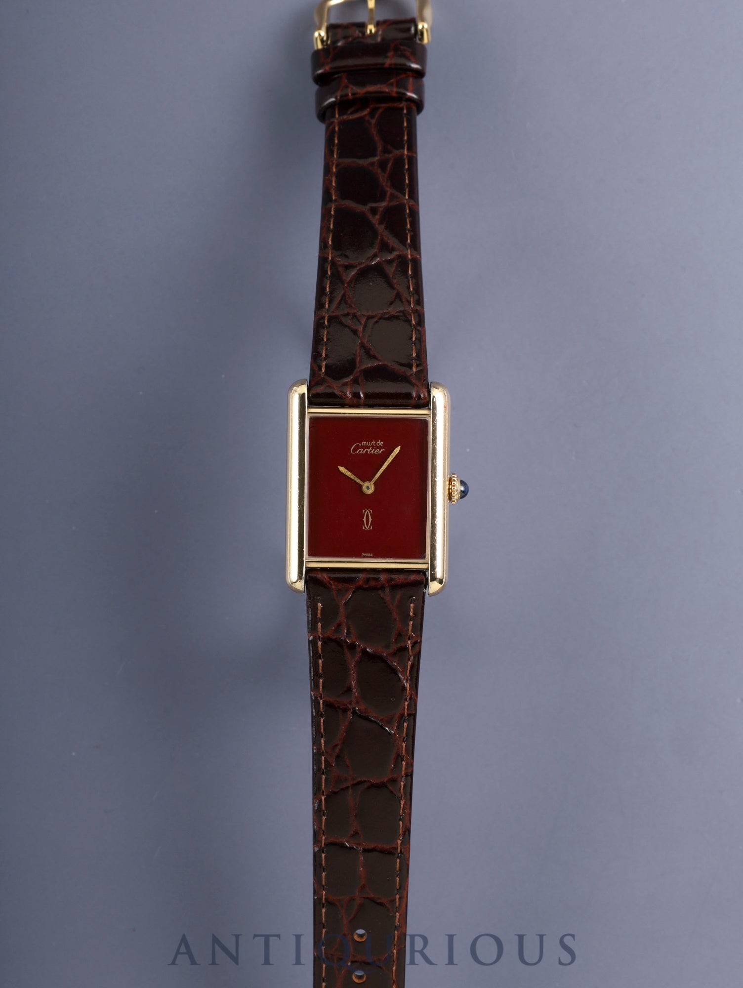 カルティエ マストタンク LM 手巻き Cal.78-1 SV925 革 純正ピンバックル（GP）ガーネットダイアル ボルドー文字盤（SWISS表記）オーバーホール済み