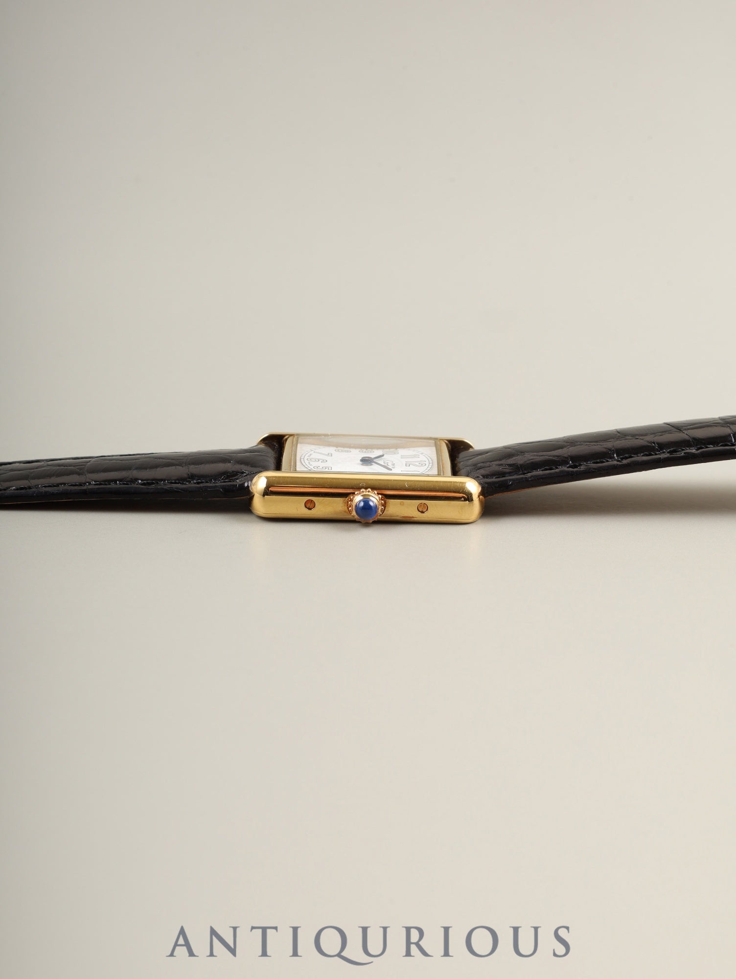 Cartier Must Tank MM W1013854 / 2415 Quartz SV925 Leather Genuine D-buckle (GP) Arabic CC Dial Box Booklet Warranty (2000) Overhauled