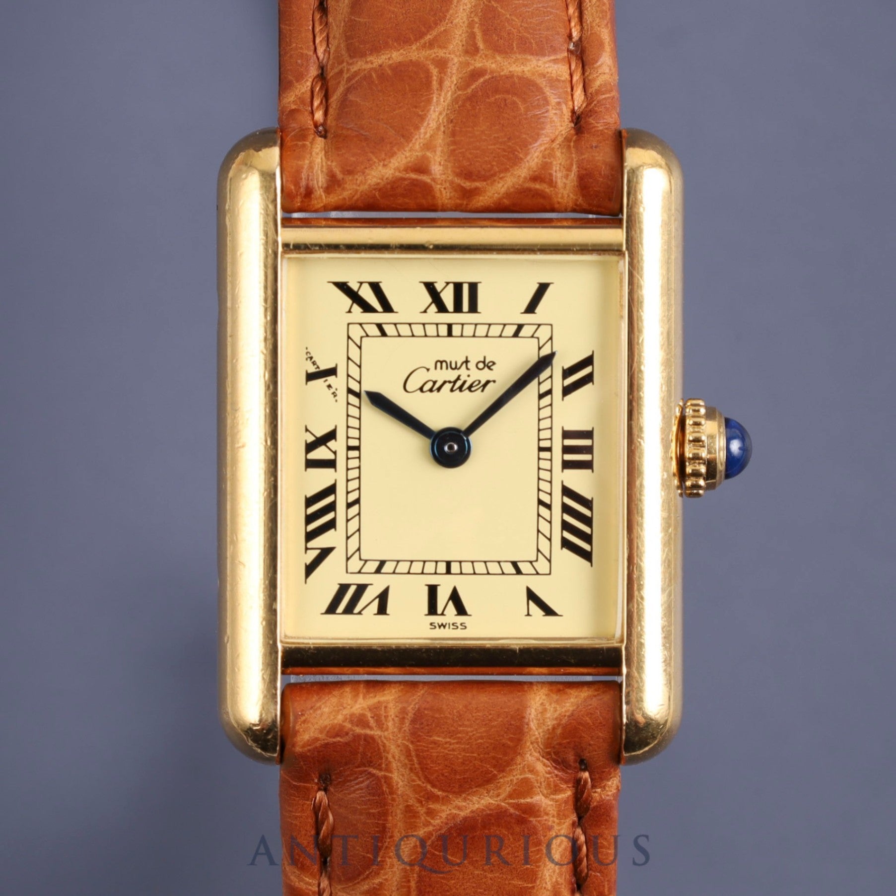 Cartier Must Tank SM W1003154 / 1613 Quartz Cal.057 SV925 Leather Genuine Buckle (GP) Ivory Roman Dial Overhauled