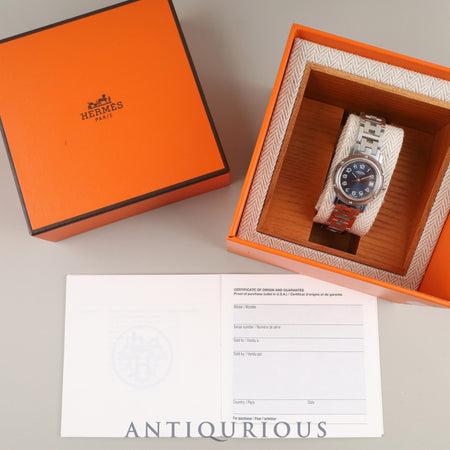 Hermès Clipper CL4.210 Quartz Stainless Steel Blue Dial Box Booklet Warranty Card Overhauled