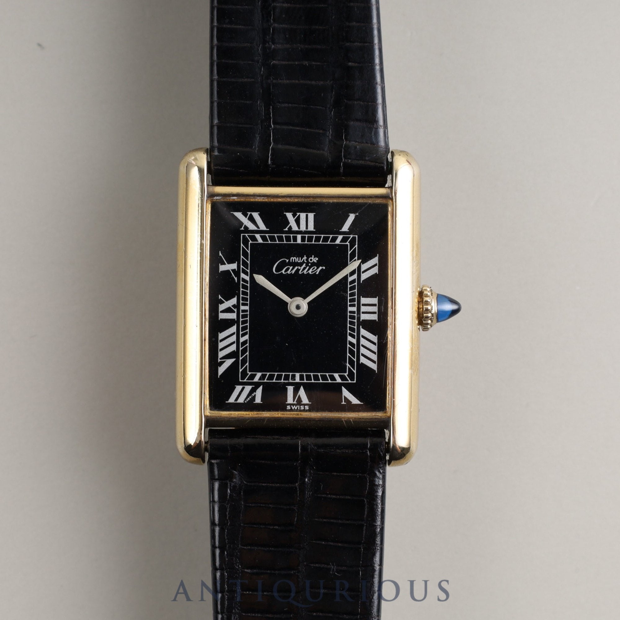 Cartier Must Tank LM Manual Winding Cal.78-1 SV925 Leather Genuine Buckle (GP) Black Roman Dial