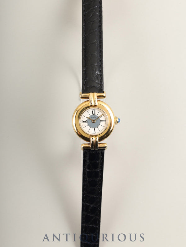 Cartier Must Colisee 590002 Quartz Caliber 690 SV925 Leather Strap with Genuine D-Buckle (GP) Roman Dial with Gray Center, Overhauled