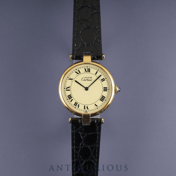 カルティエ マスト ヴァンドーム VLC LM 590003 クォーツ Cal.90 SV925 革 純正尾錠（GP） アイボリーローマン文字盤 オーバーホール済み