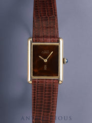 Cartier Must Tank LM Manual Winding Cal. 78-1/ETA2512 SV925 Leather Strap with Genuine GP Buckle Mahogany Dial (SWISS Marking) Overhauled
