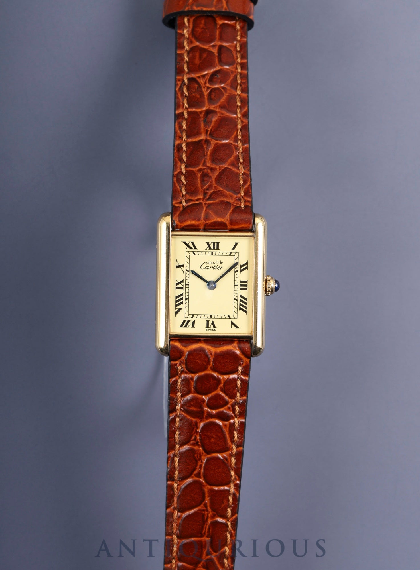 カルティエ マストタンク LM 590005 クォーツ Cal.90 SV925 革 純正尾錠（GP）アイボリーローマン文字盤 オーバーホール済み