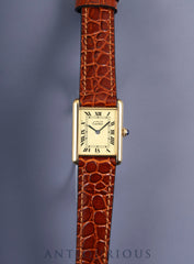Cartier Must Tank LM 590005 Quartz Cal.90 SV925 Leather Genuine Buckle (GP) Ivory Roman Dial Overhauled
