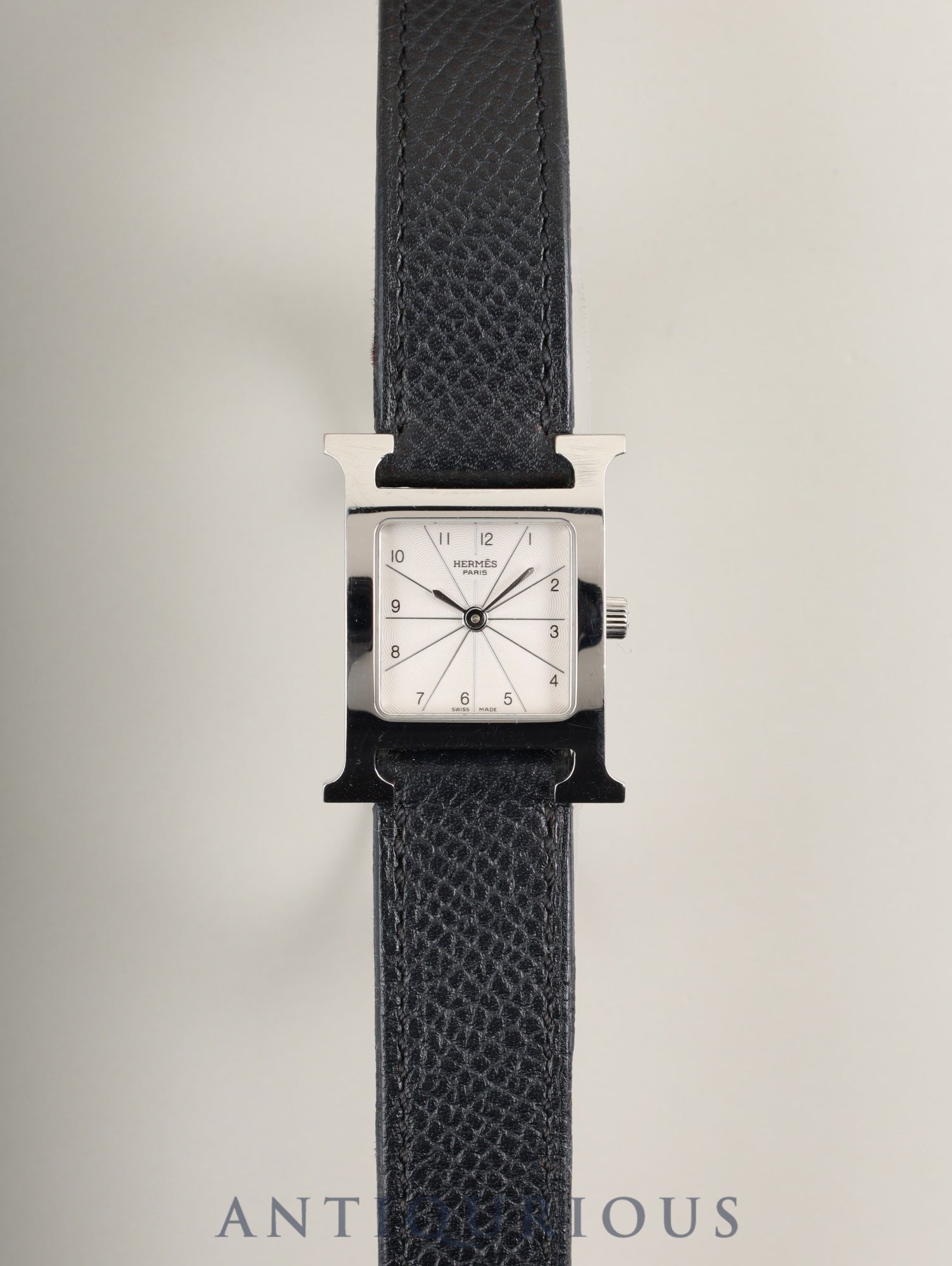 エルメス  Hウォッチ ドゥブルトゥール HH1.210 クォーツ Cal.901.001 SS 純正革ベルト（T刻印：2015年）純正尾錠（SS）ホワイト文字盤 箱 保証書 冊子 オーバーホール済み