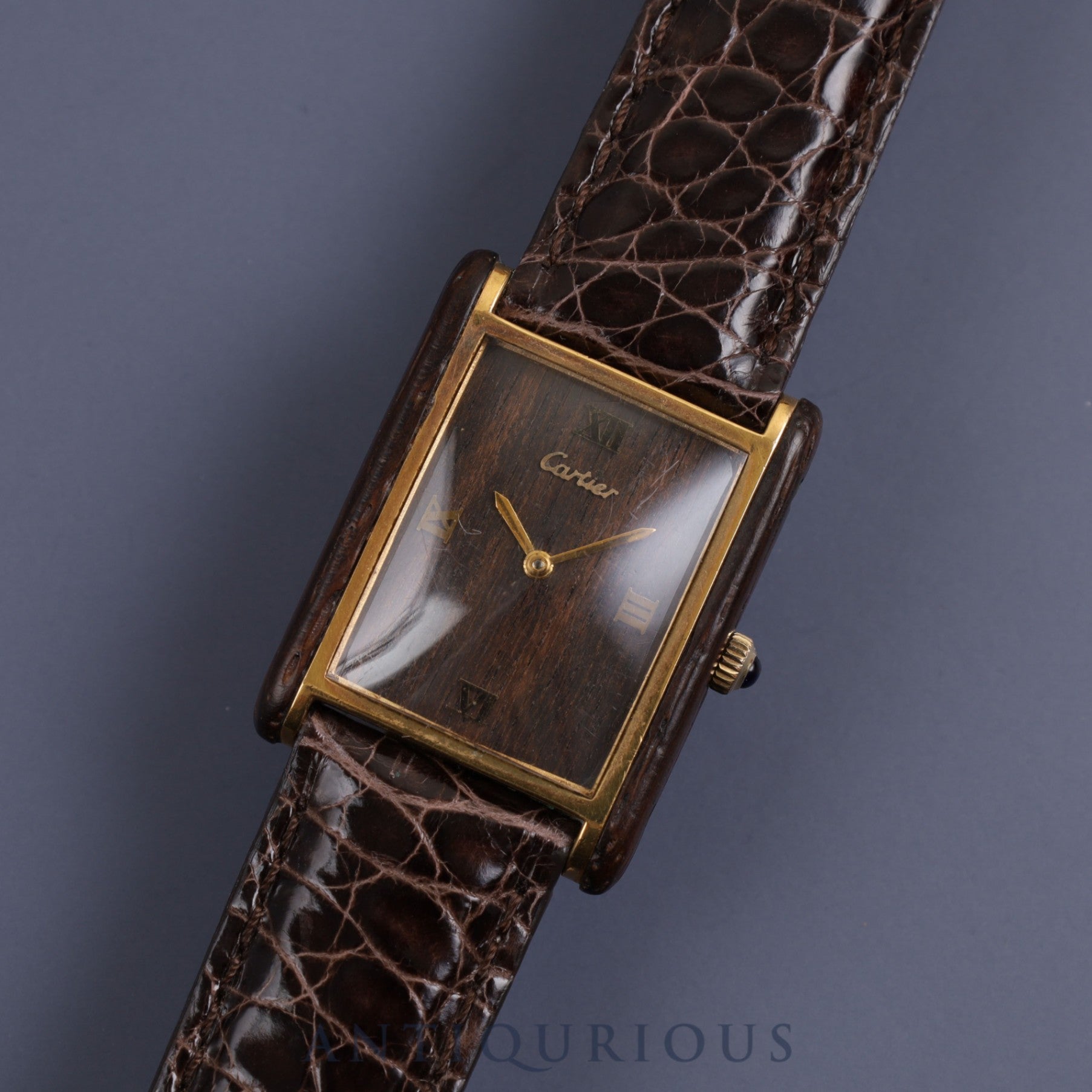 CARTIER ORGANIC TANK WOOD 21611 Manual winding Cal.78-1 GP Leather Wood dial Made between 1975 and 1976 Limited to 3,000 pieces at Cartier boutiques