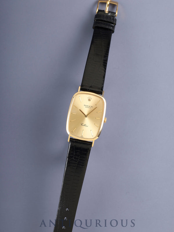 ロレックス チェリーニ 4113/8 手巻き Cal.1601 750YG 革 純正尾錠（GP）シャンパン文字盤 42番台（1975年）ケース オーバーホール済み