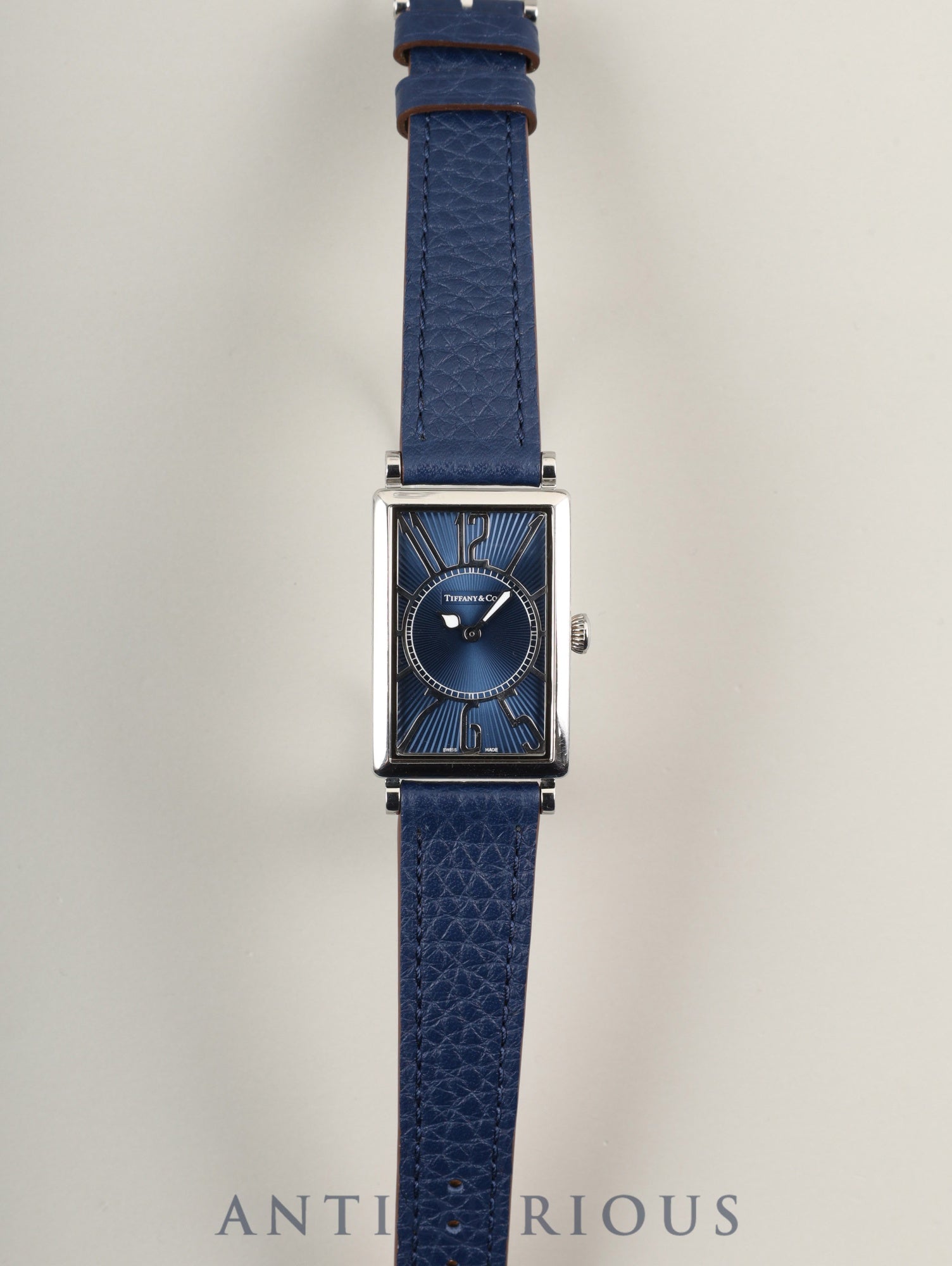 Tiffany Gallery Z3001.10.10A61A50A Quartz Caliber ETA976.001 Stainless Steel Leather Strap with Genuine Stainless Steel Buckle, Blue Arabic Dial, Overhauled