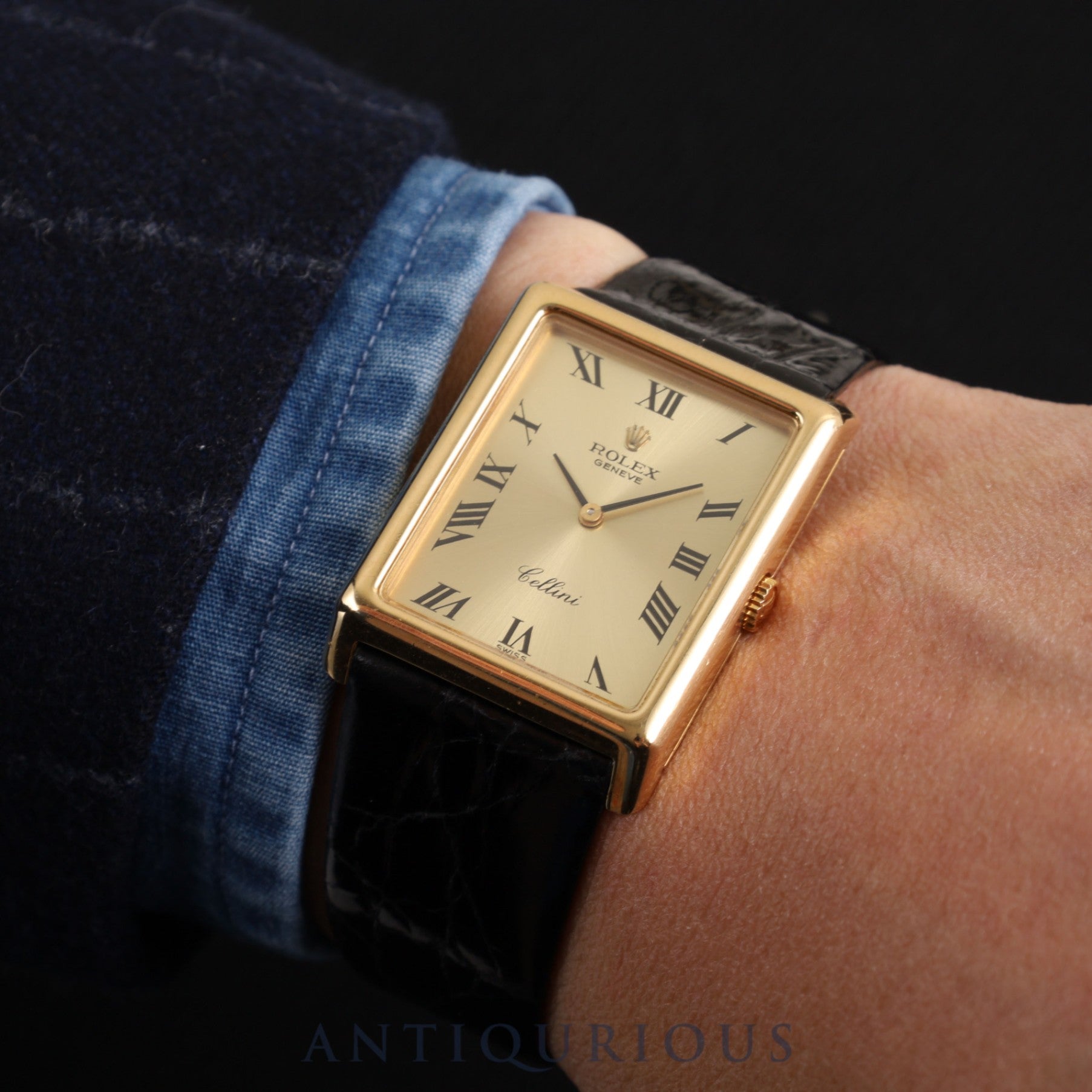 Rolex Cellini 4105 Manual winding Cal.1601 YG Leather Genuine buckle (GP) Gold Roman dial 4th series (1975) Overhauled