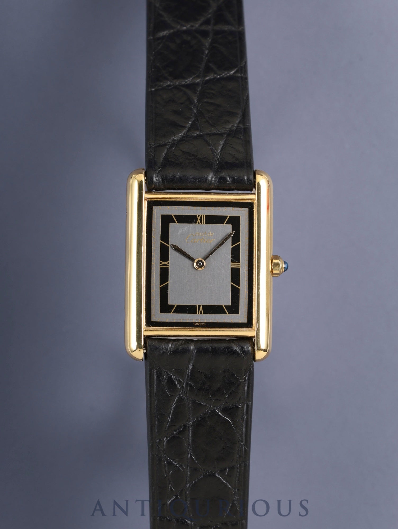 カルティエ マストタンク LM 6 81006 クォーツ Cal.81 SV925 革 純正ピンバックル（GP）グレー飛びローマン文字盤（SWISS表記 ）オーバーホール済み 新品仕上げ済み