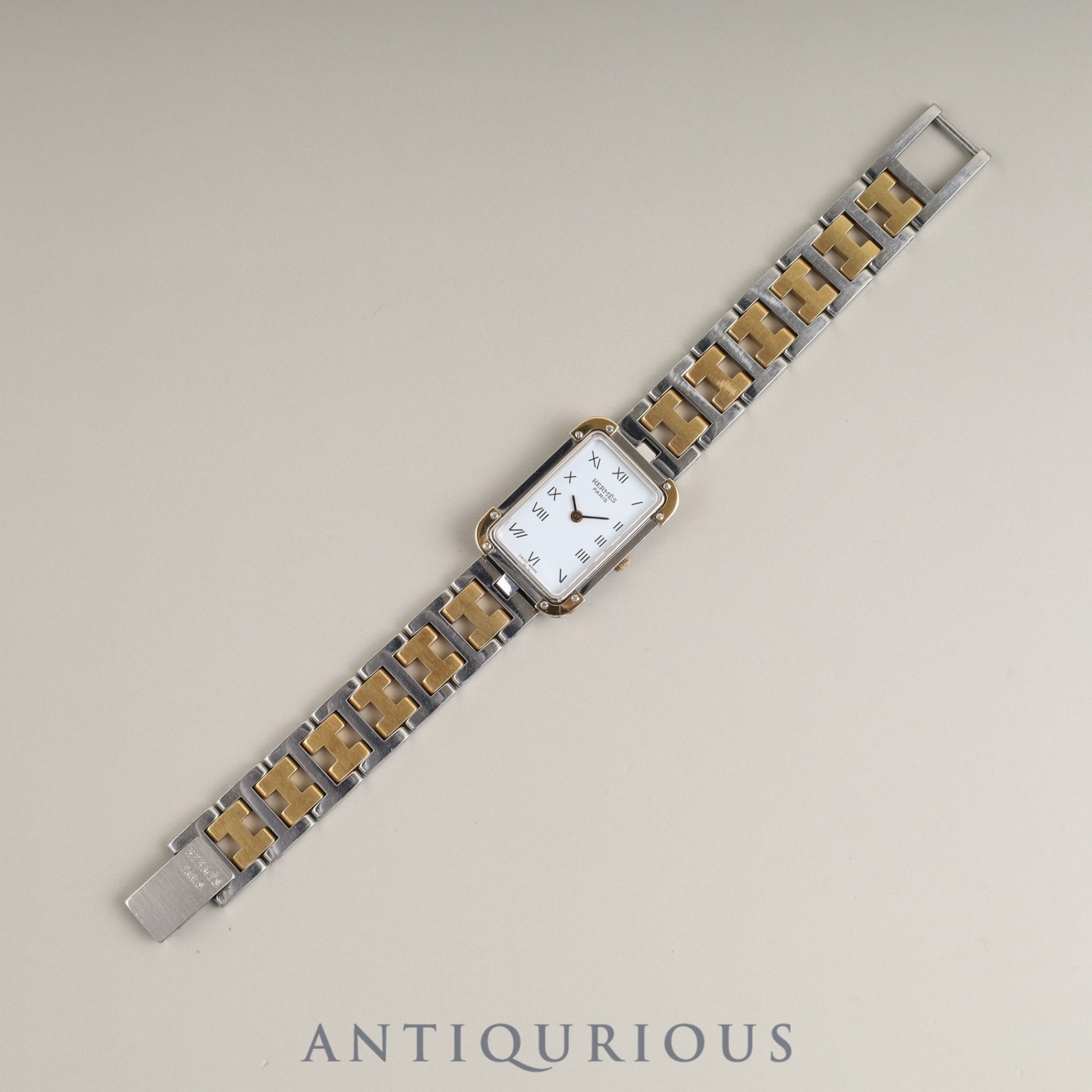 Hermès Cloajour CR1.240 Quartz Cal.976.001 SS/GP SS/GP White Dial Box Case Warranty (2008) Overhauled