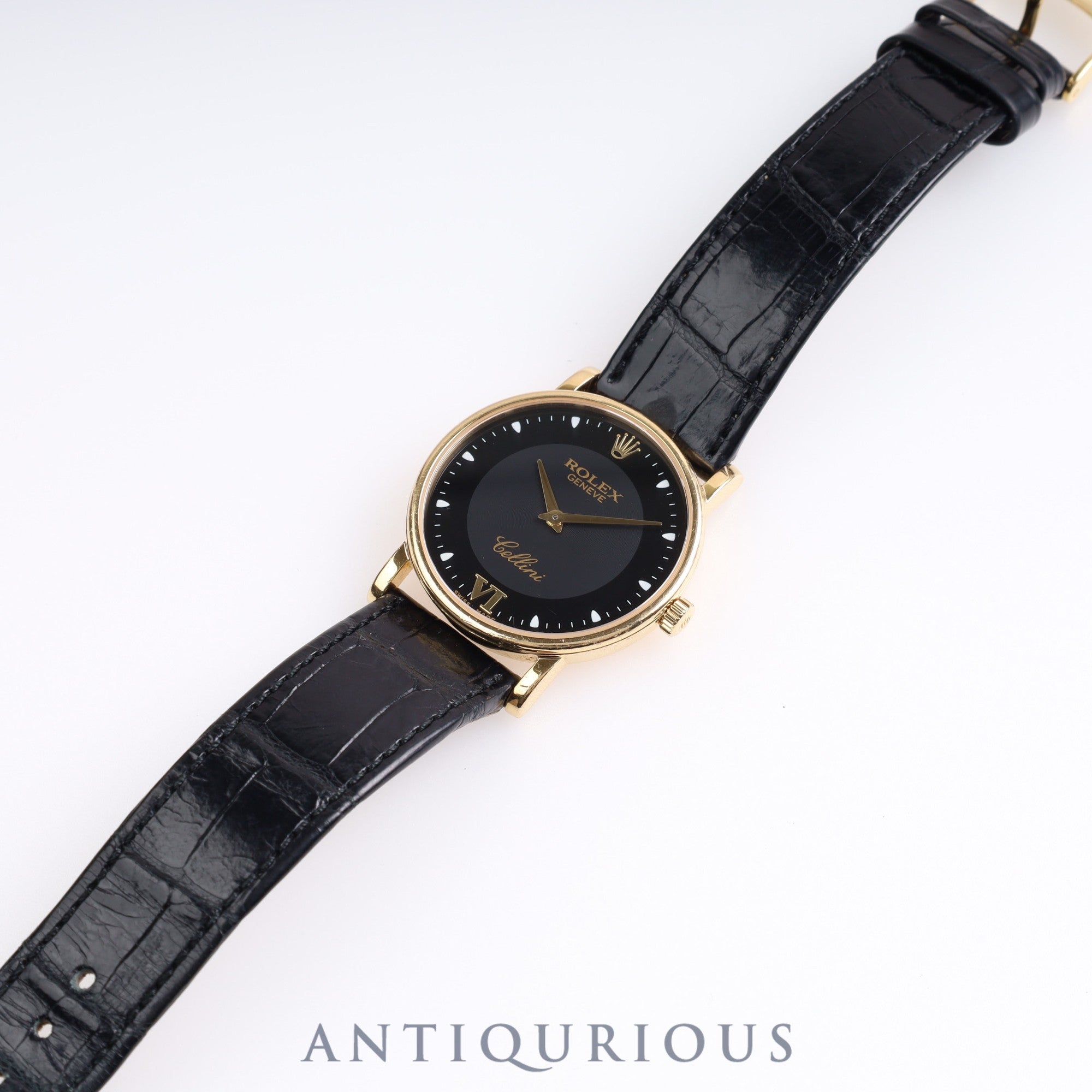 Rolex Cellini 5115/8 Manual Winding Cal.1602 Black Dial 31.8mm YG Leather K Serial (2001) Box Warranty