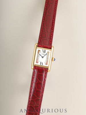 Cartier Must Tank SM 5057001 Quartz Cal.057, SV925, Leather strap, Original D-buckle (GP), Side-Trinity dial (SWISS signed), Overhauled