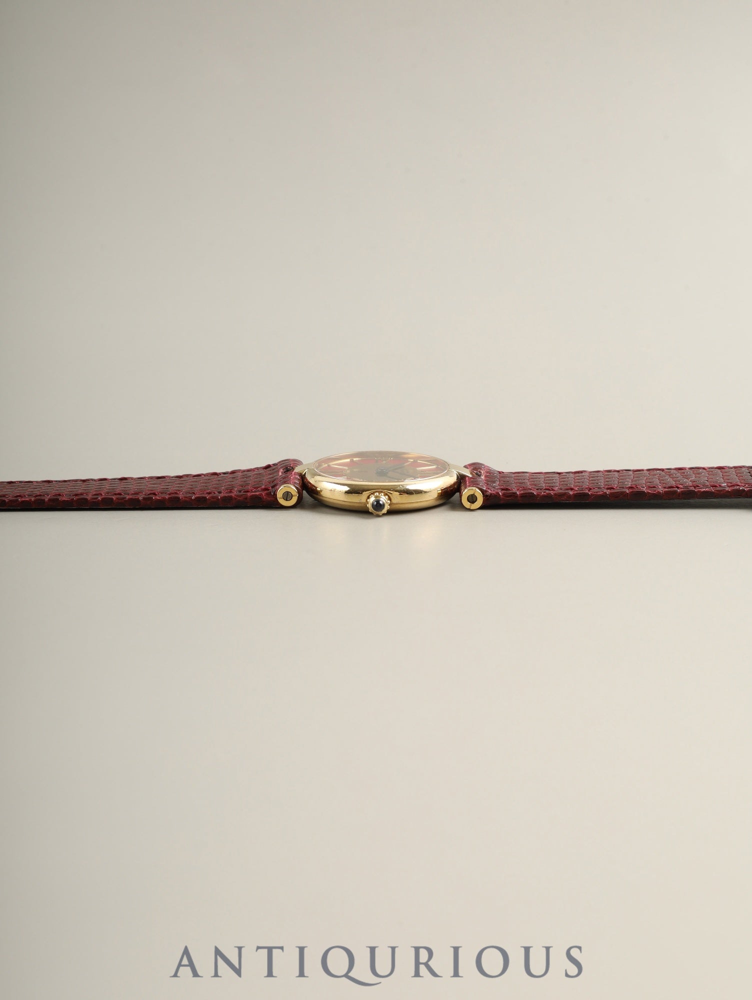 カルティエ マスト ヴァンドーム VLC SM 18 クォーツ Cal.690 SV925 革 純正ピンバックル（GP）ガーネットクロワゾネ文字盤（SWISS表記） オーバーホール済み